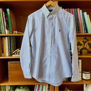 Ralph Lauren Classic Easy Care Men’s Blue Stripe Long Sleeve Button Up Medium